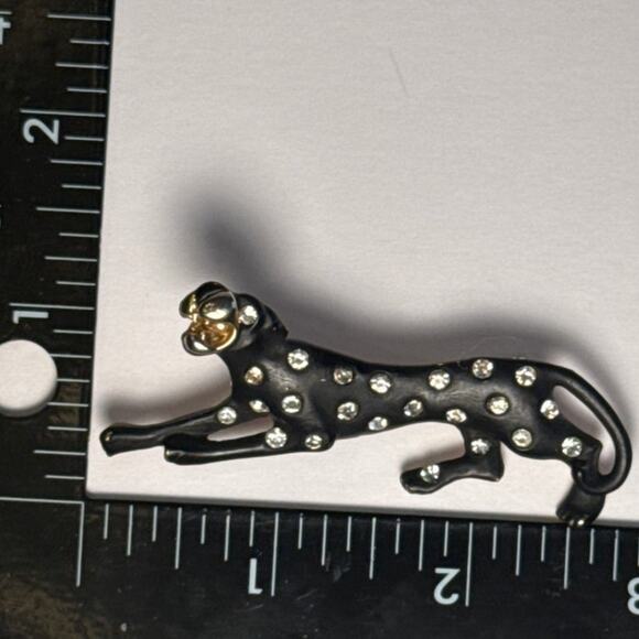 Vintage Black Panther Brooch Pin Gold Tone Black Enamel Rhinestone - Picture 13 of 14